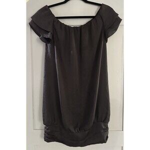 Club Monaco Olive Green Dress Off Shoulder Flutter Sleeve Mini Size 4 80’s Style